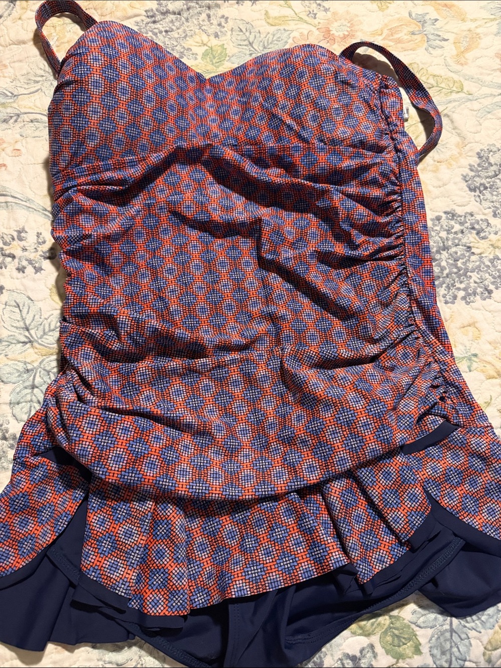 Women’s Blue and Orange Printed One-Piece Swimsuit